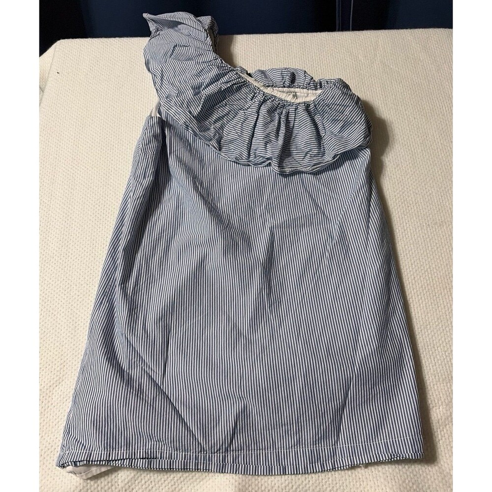 Abercrombie & Fitch Blue White Striped One Shoulder Ruffle Dress/Top Size M